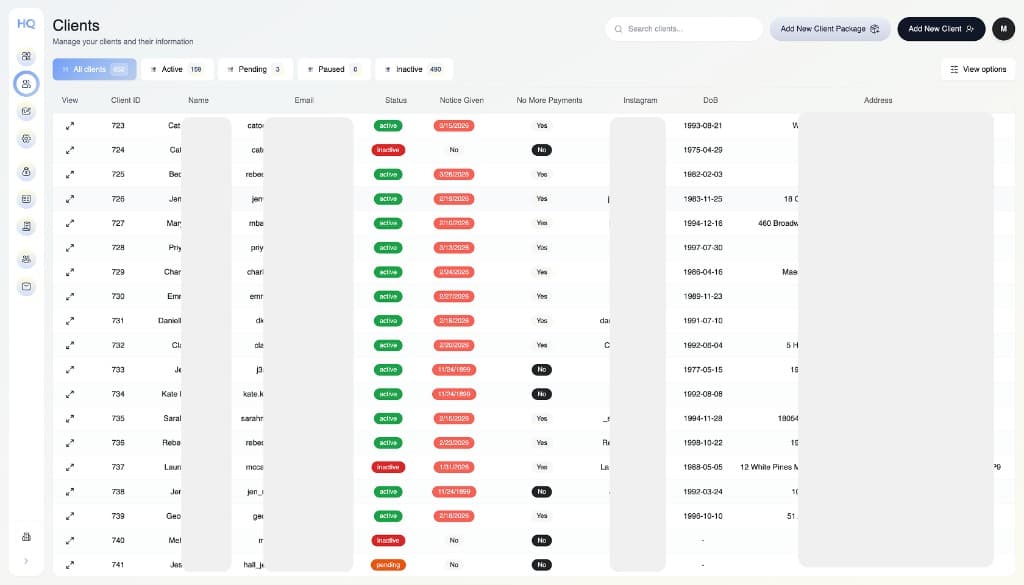 Client Management Mockup